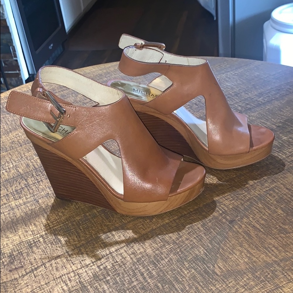 Michael Kors brown leather wedges